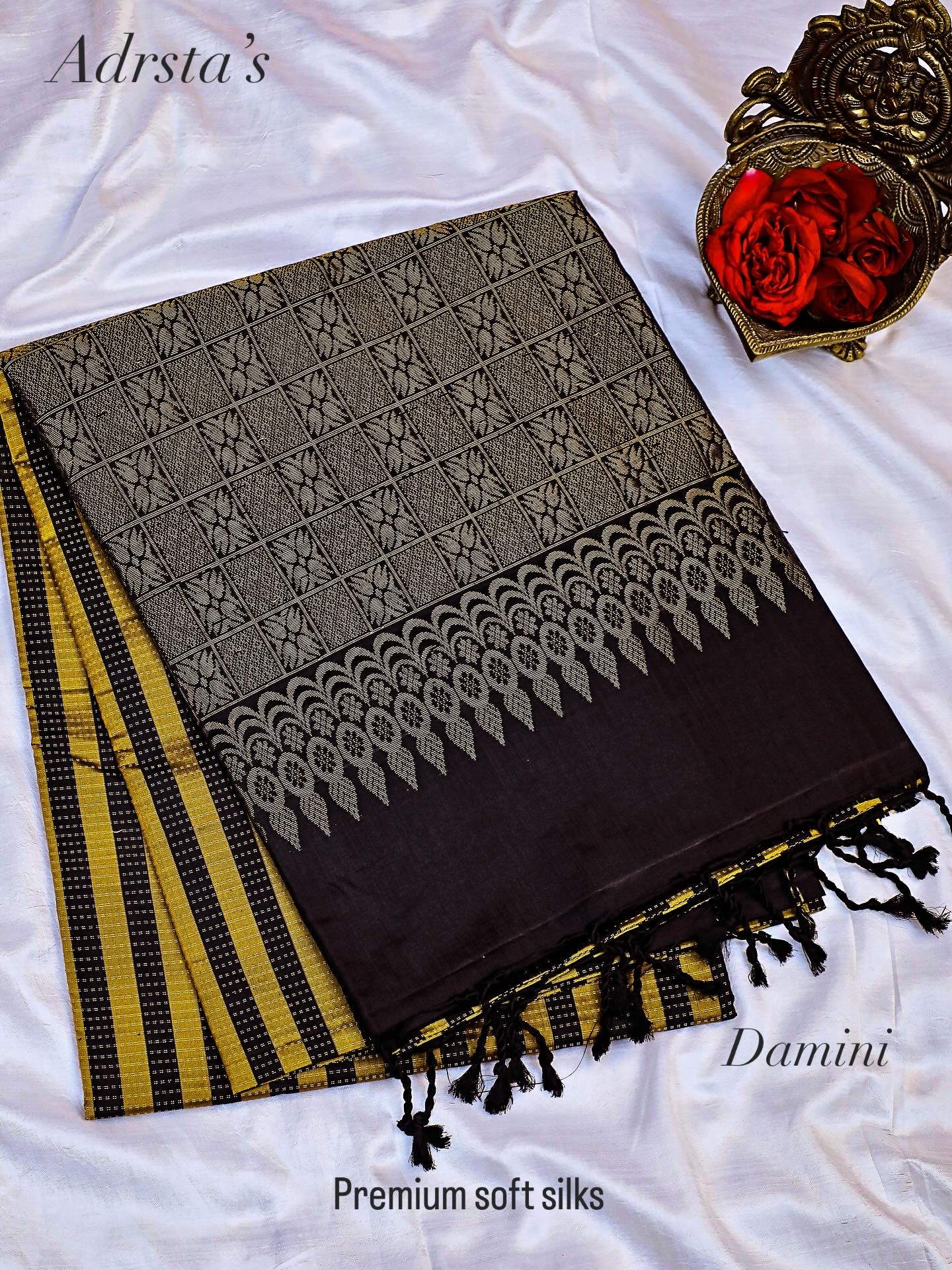 Damini - mustard and black Soft Silks