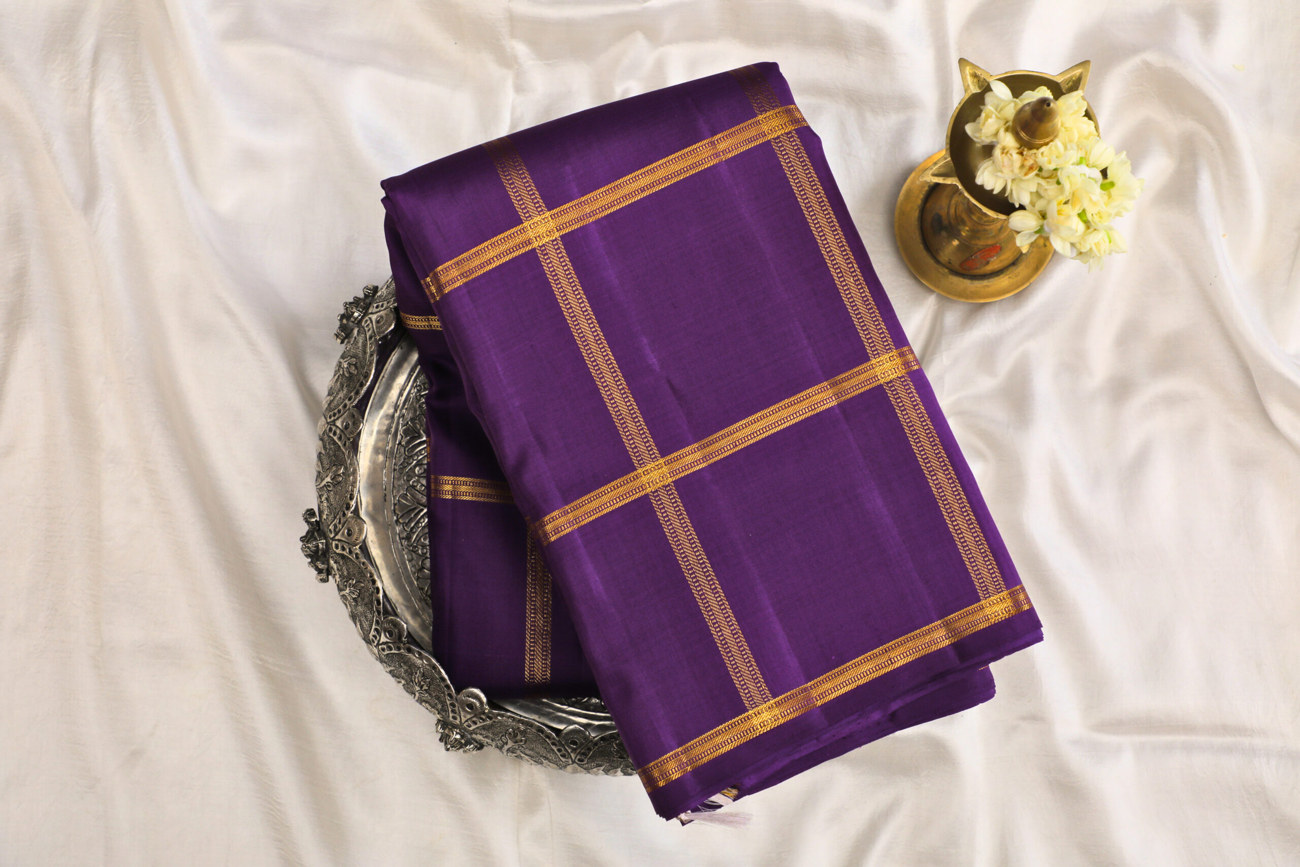 Pure Silk deep violet Kattam kanchipuram