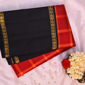 Pure Kanchipuram red kattam - black