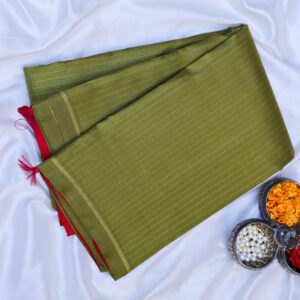 Pure Silk borderless mehendi green coral pink kanchipuram