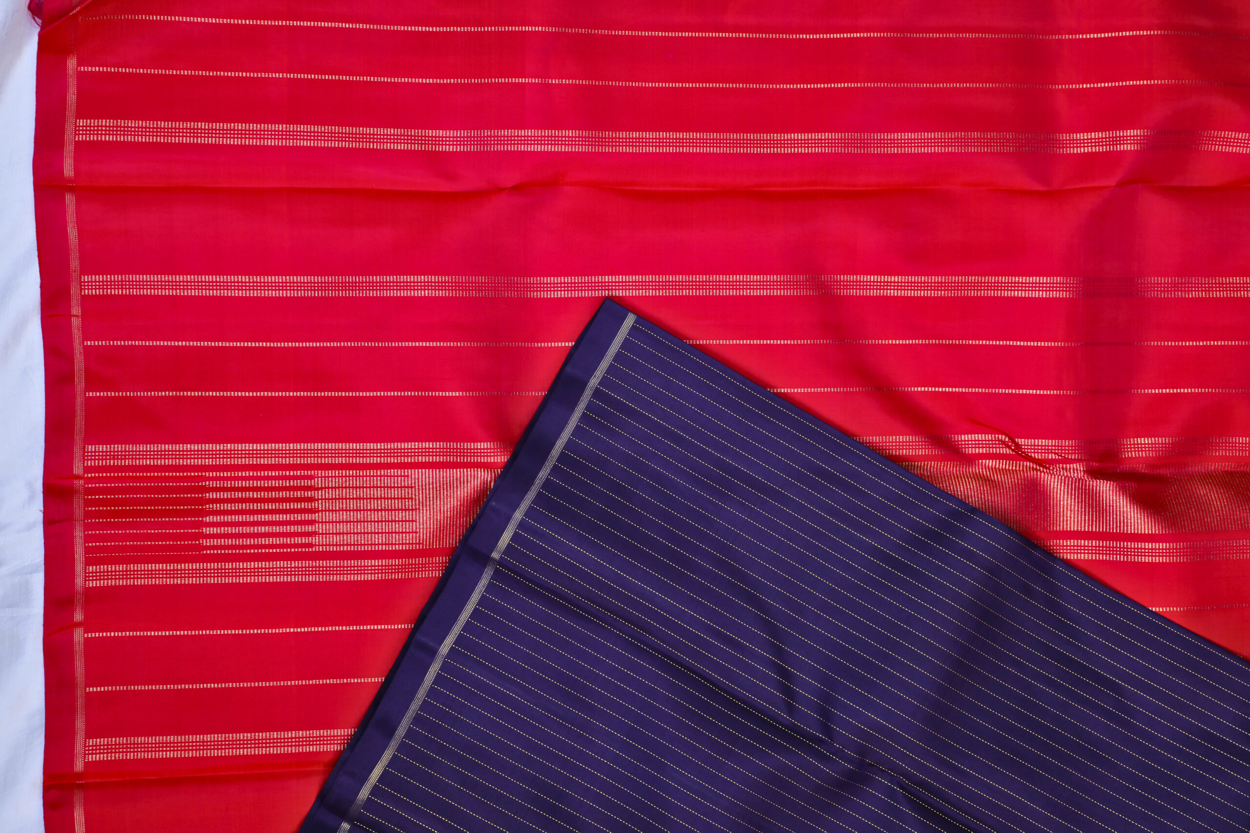 Pure kanchipuram borderless navy blue coral pink