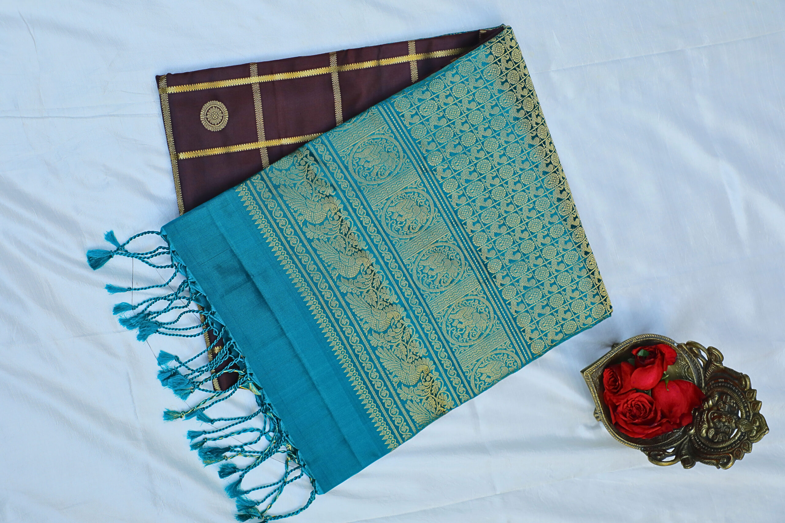 Damini - Kattam brown and blue soft silks