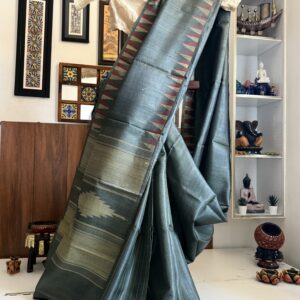 Greenish temple border Pure Tussar