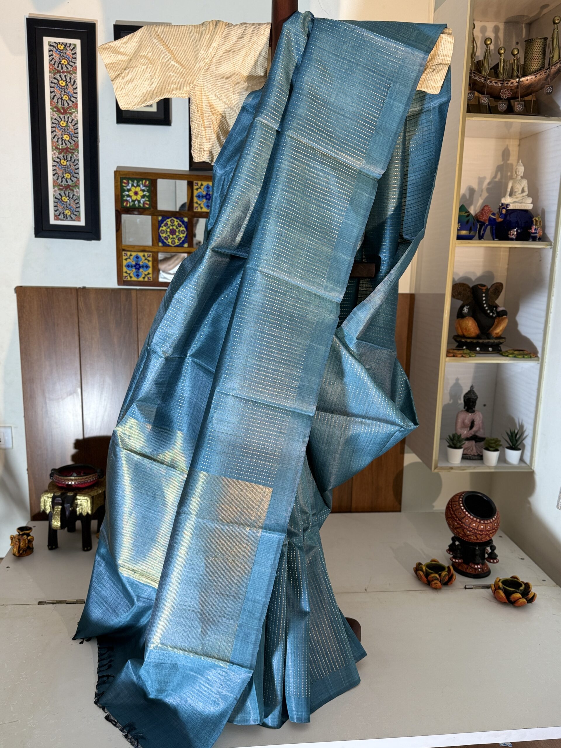 Pure Tussar Metallic Blue