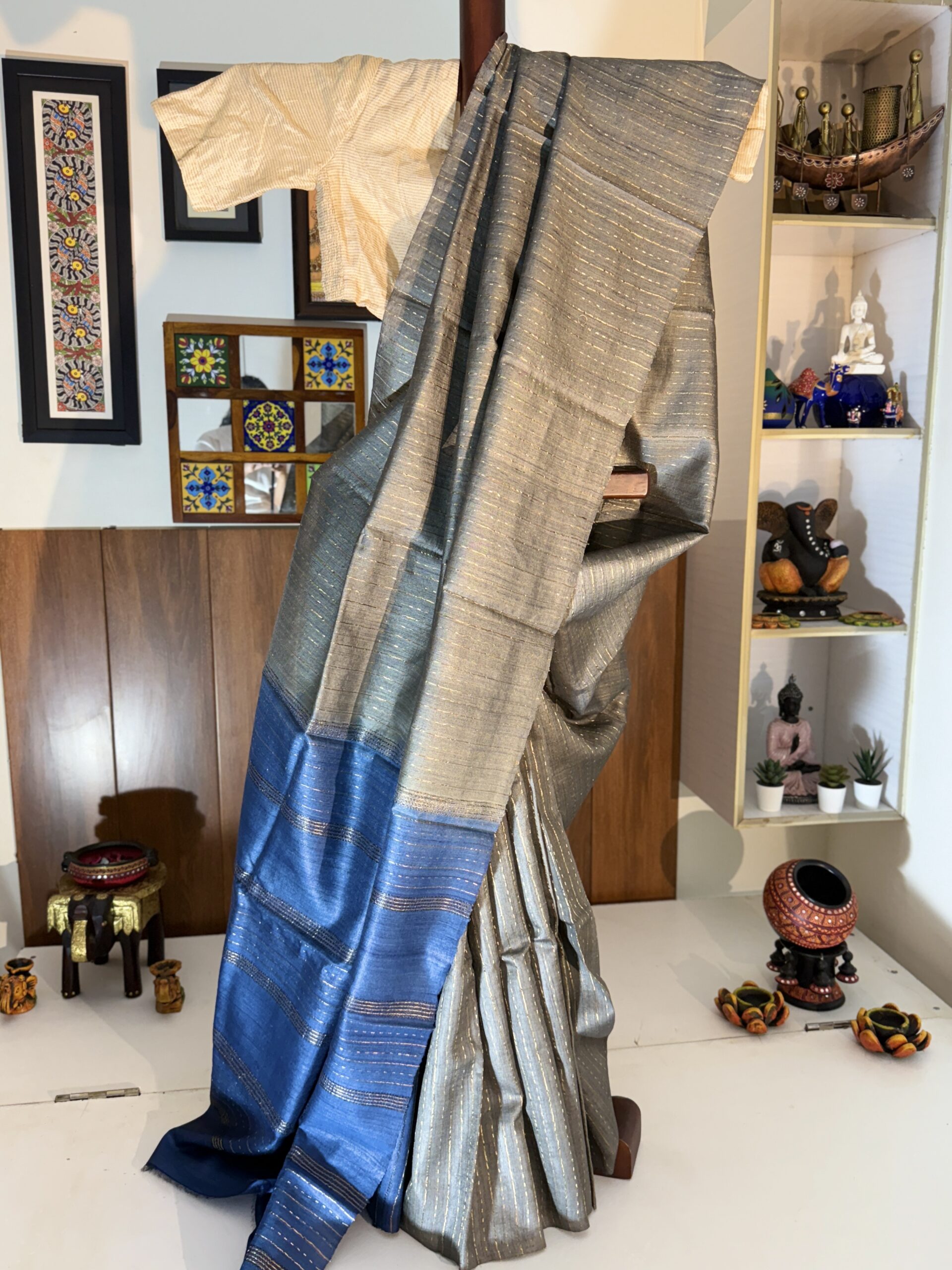 Pure Tussar grey - blue