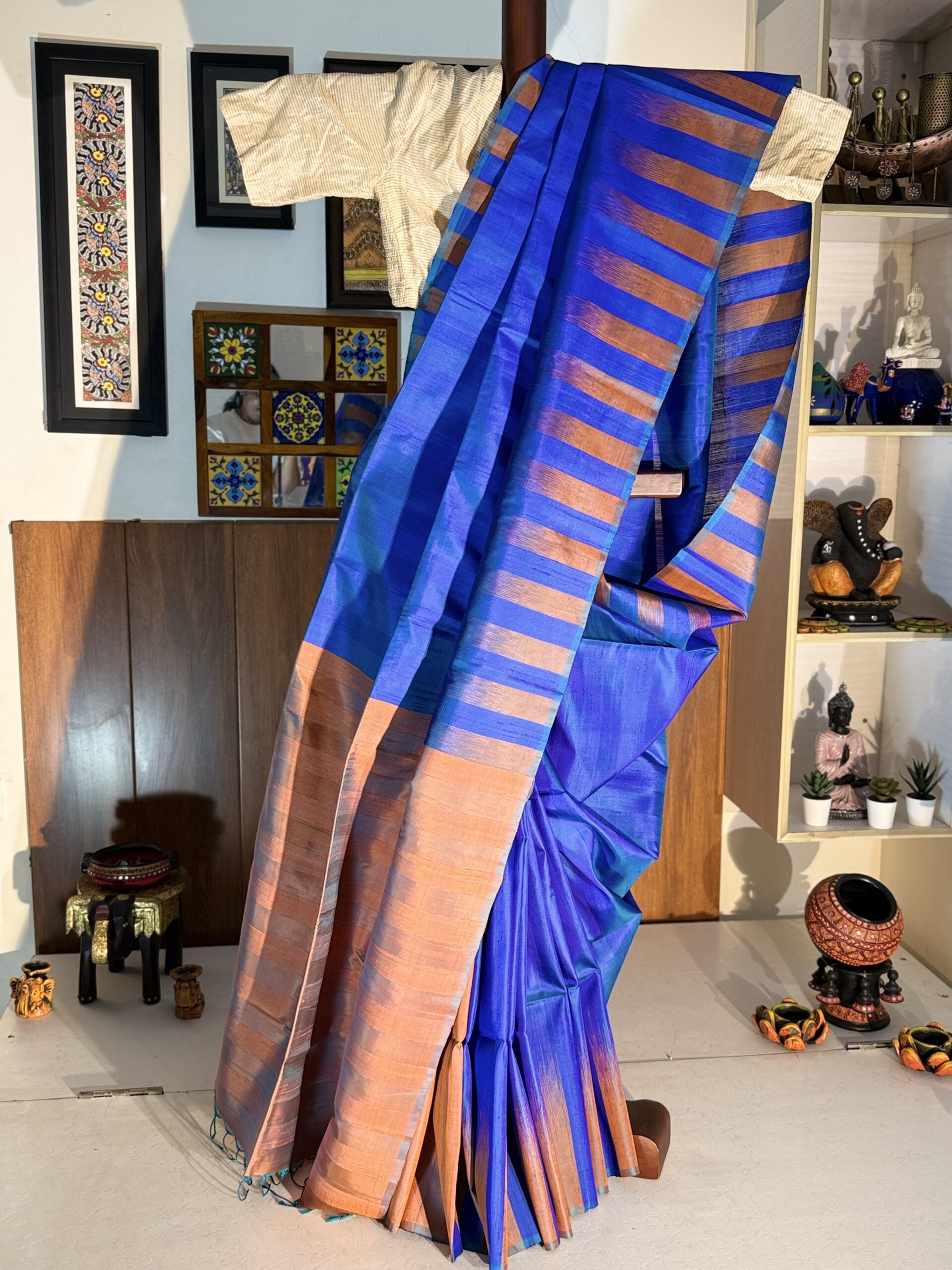 Blue -Rust Dupion Silks