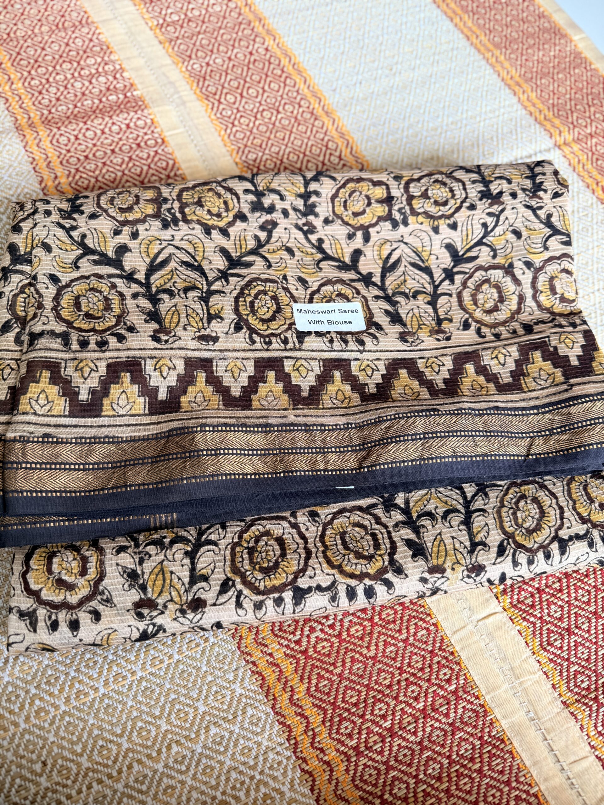 beige deep maroon Maheswari silks