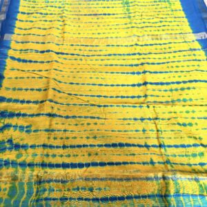 Yellow and blue Shibori Maheswari silk