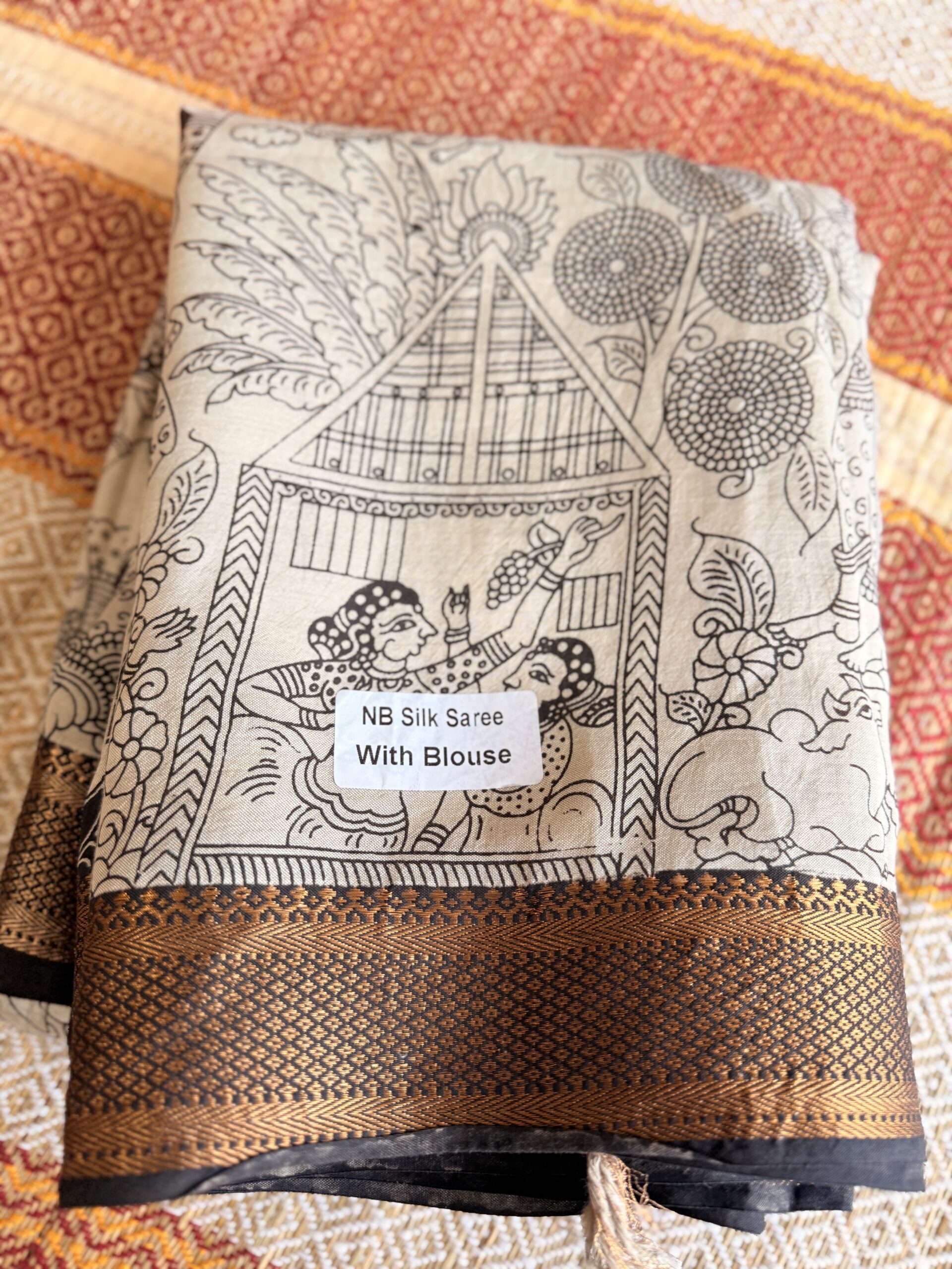 Beige - black kalamkari Mangalagiri Silks