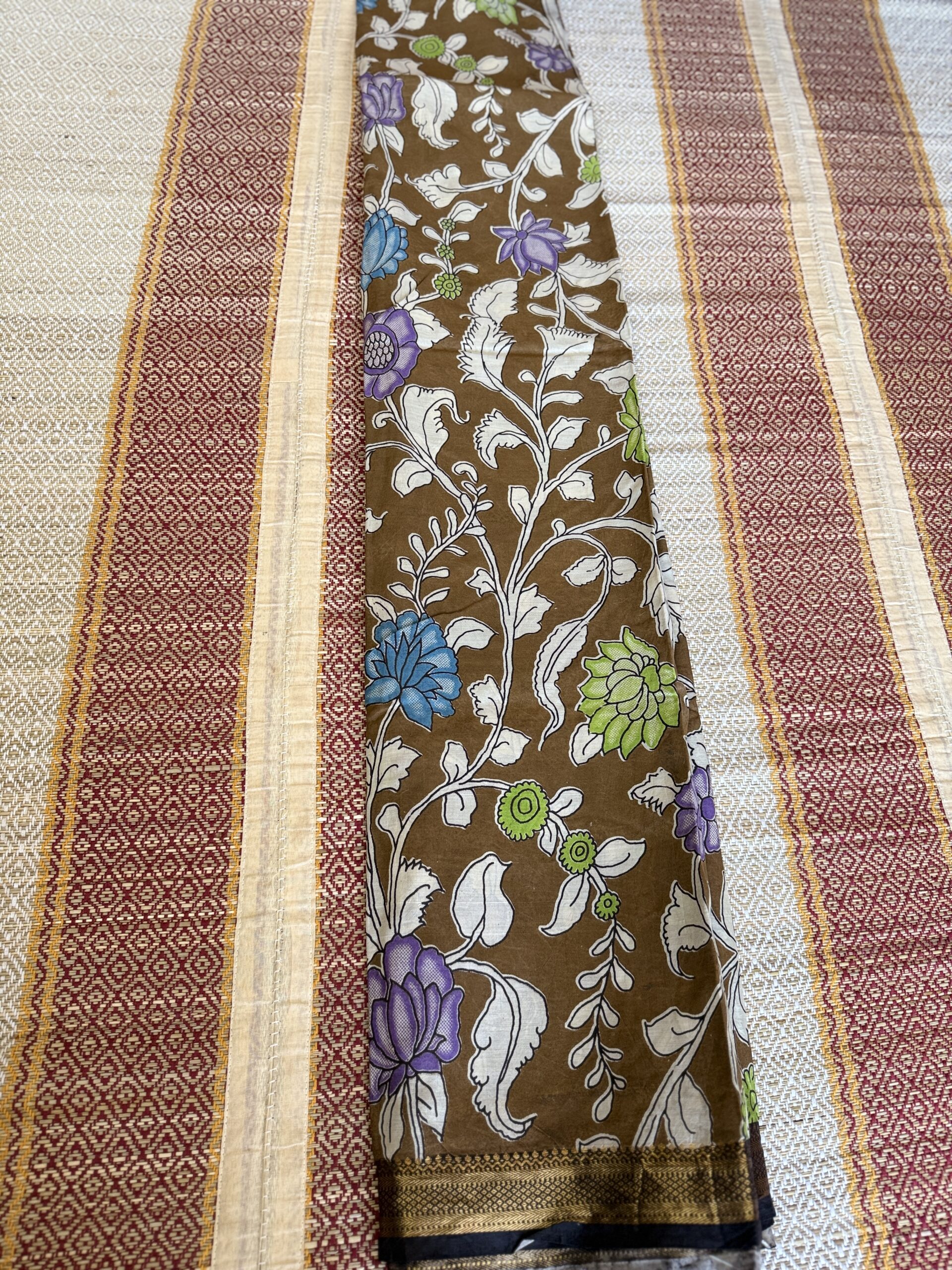 Brown Big floral Mangalagiri Silks