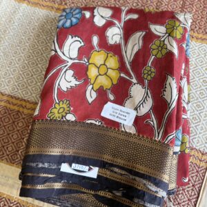 Reddish maroon big floral Mangalagiri Silks