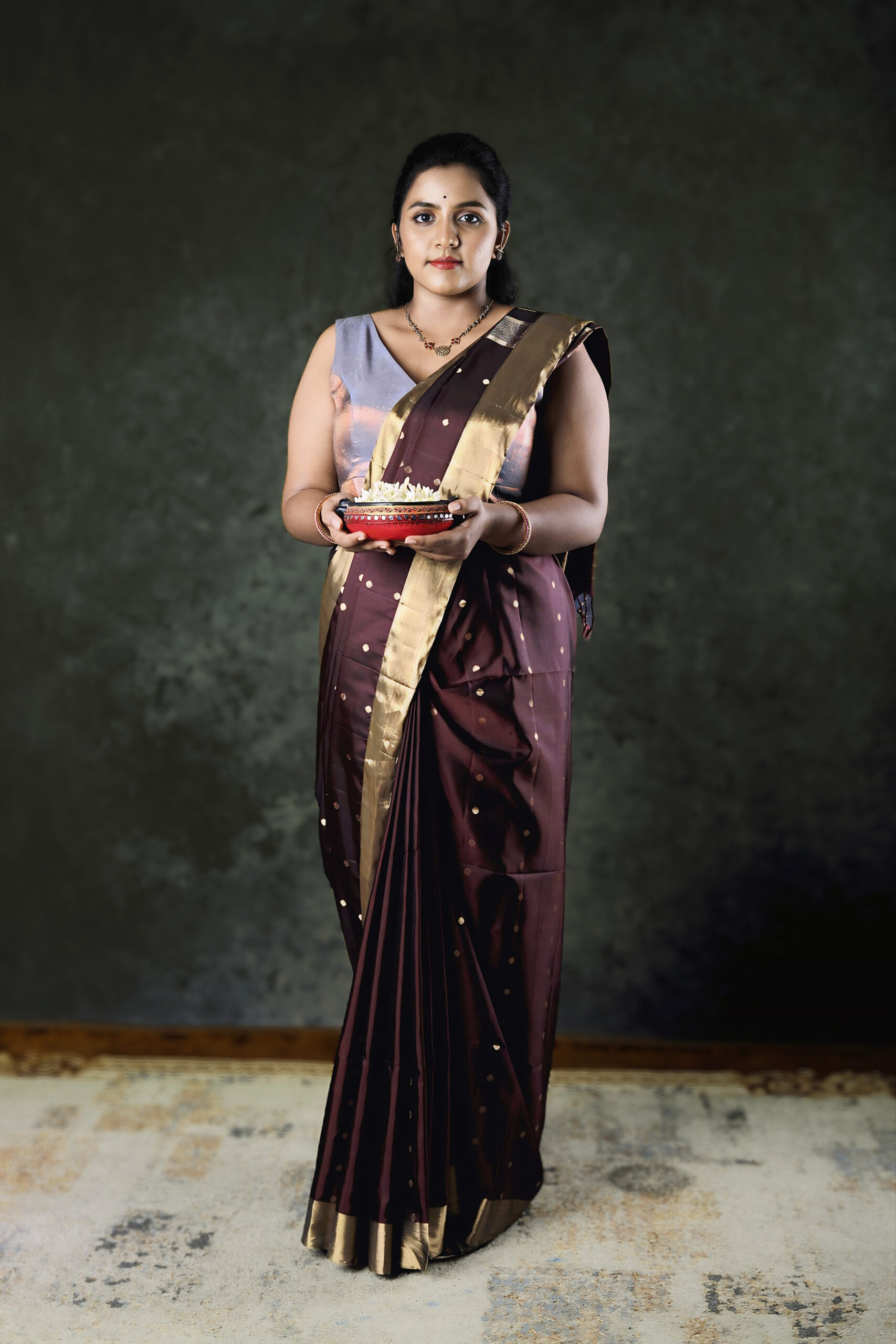 Deep purple golden zari border soft silk