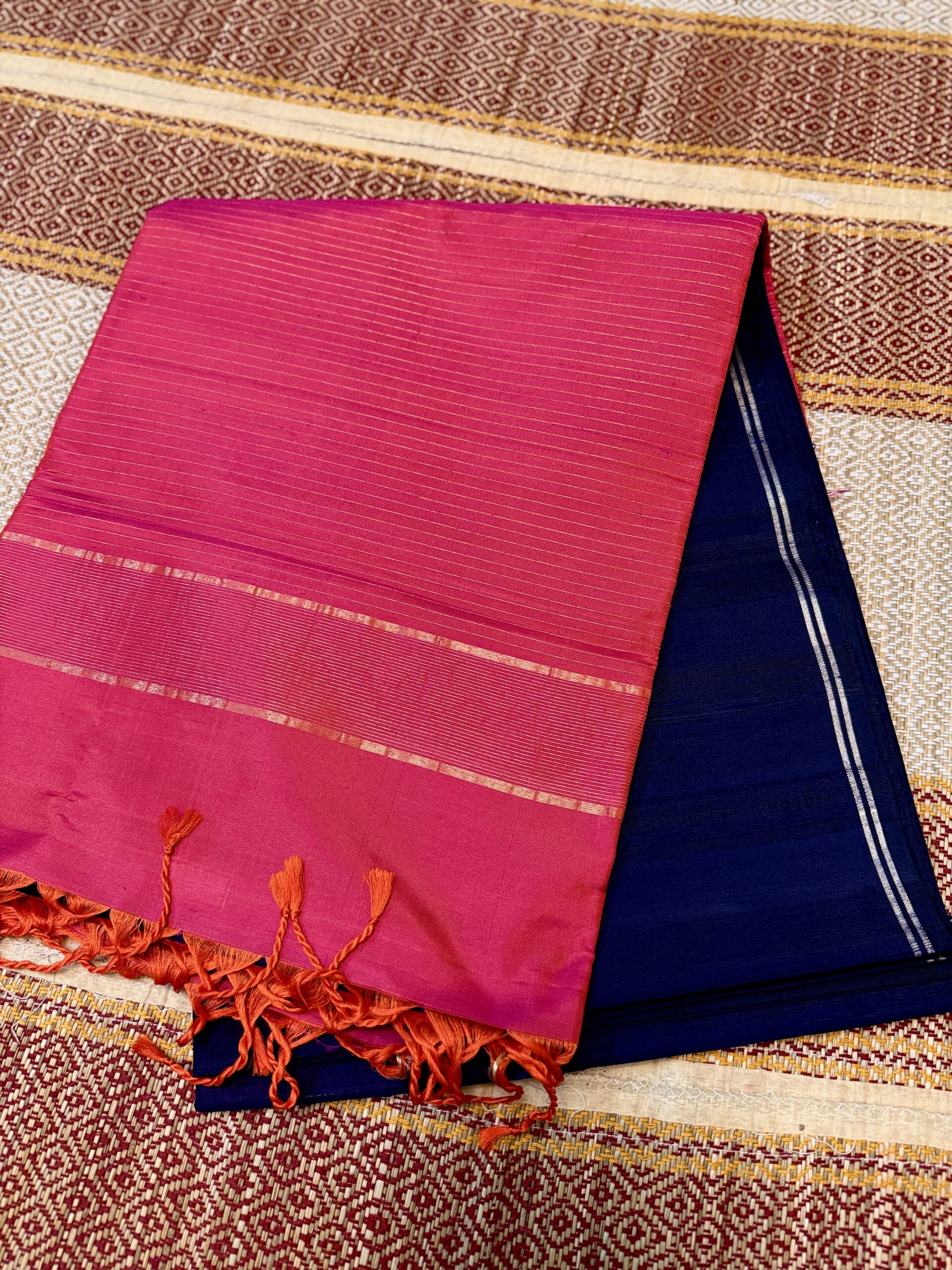 Navy blue - deep Coral pink Soft Silk