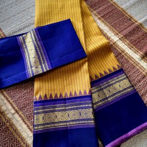 Mambalam yellow with indigo border Pure Kanchipuram