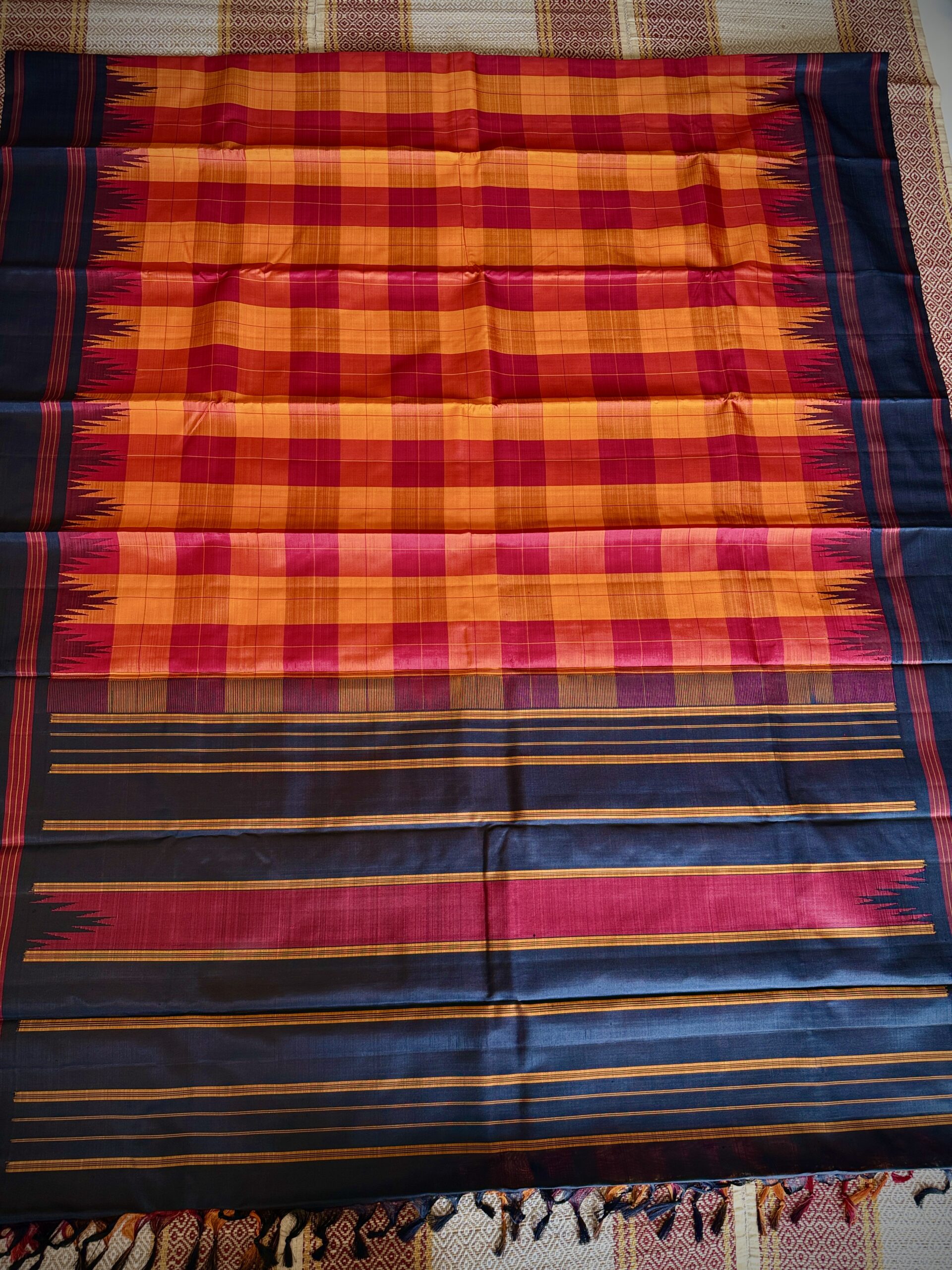 Red and black kattam kanchipuram