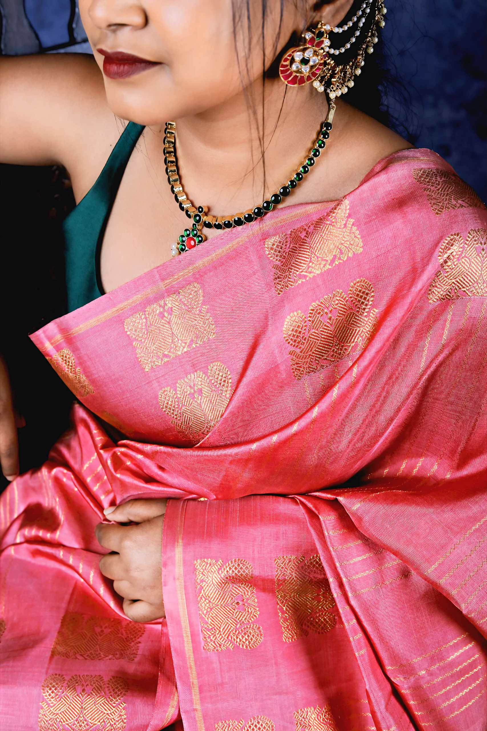 Pure Kanchipuram Mauve shade with dark green