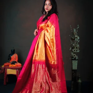 Pure Silk yellow and pink tissue saree